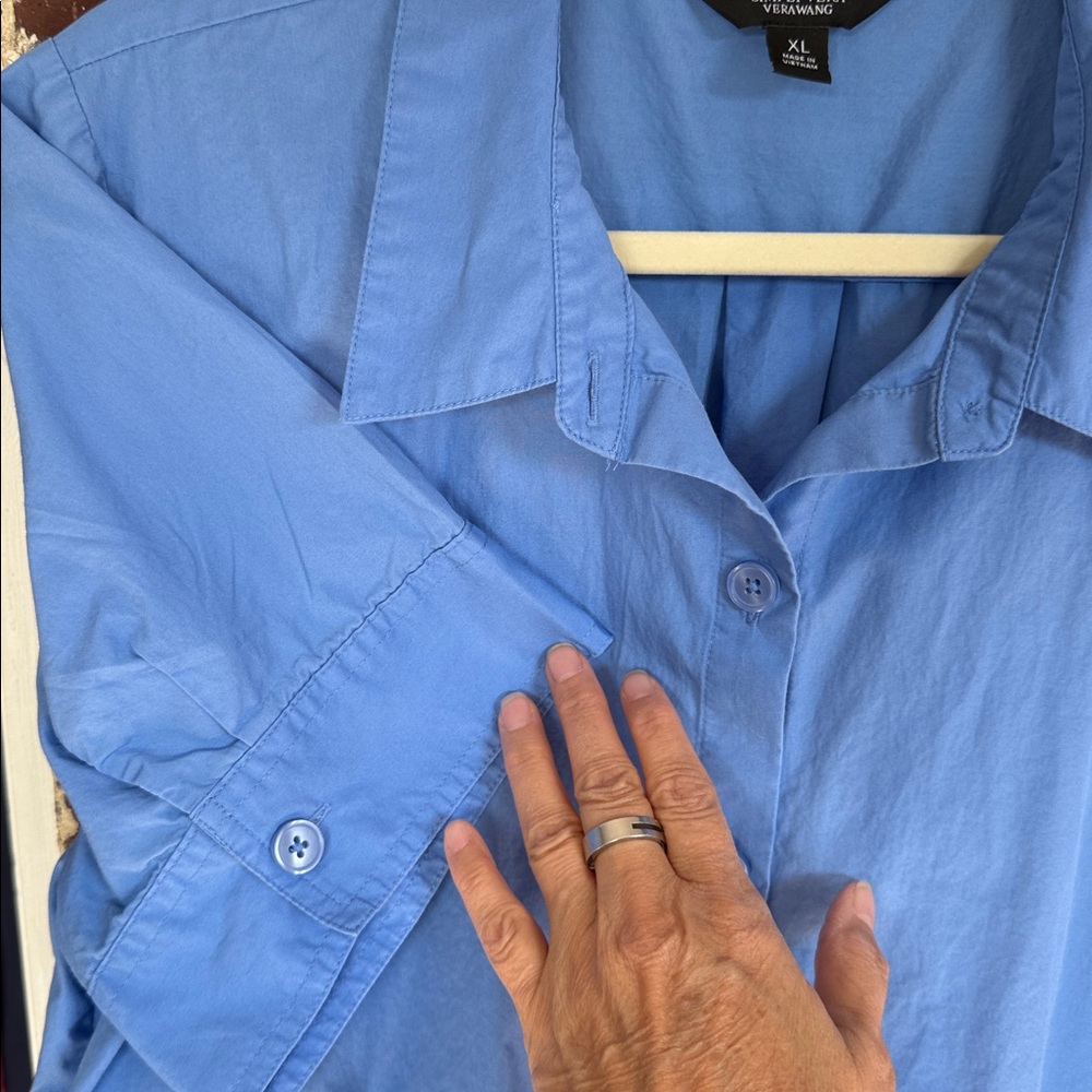 Vera Wang Blue Button-Down Shirt with string tie waist. - Picture 5 of 5